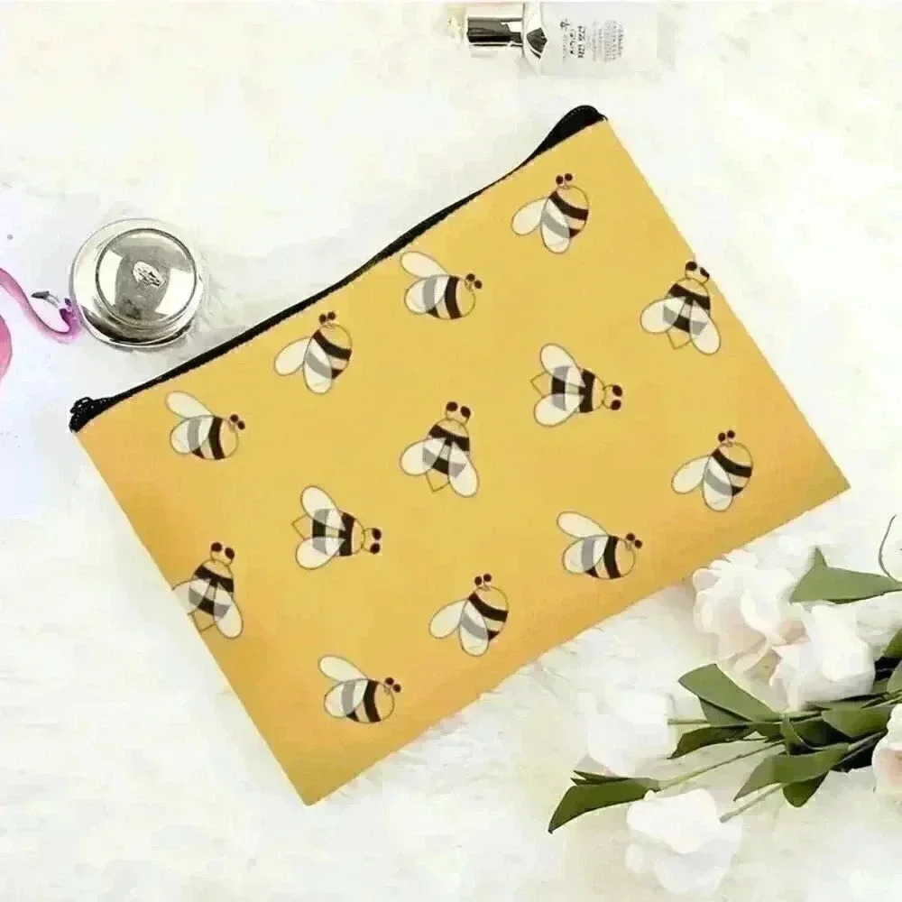 Canvas Cosmetic Bag with Bee Pattern - Picture 2 of 5